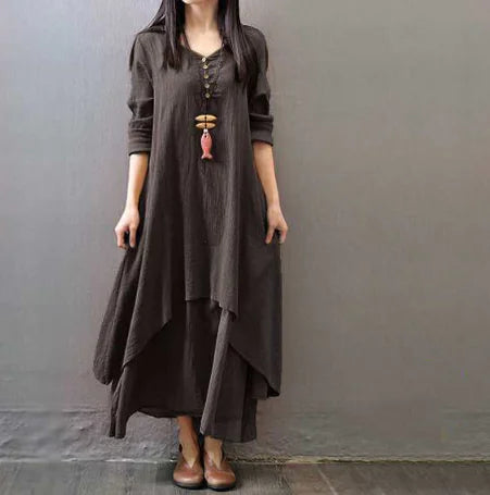 Robe Longue Deux Pièces Printemps-Automne - Manches Amples Confort
