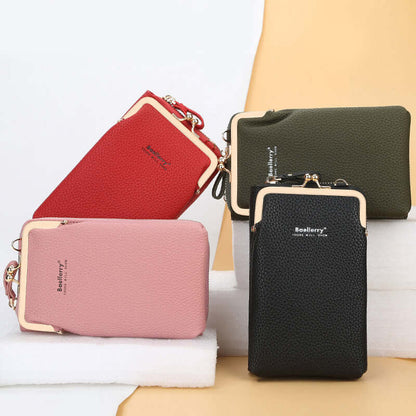 Women's Shoulder Bag with Lock – Mini Square Crossbody Bag Korean Style PU Leather in red, pink, green, and black.
