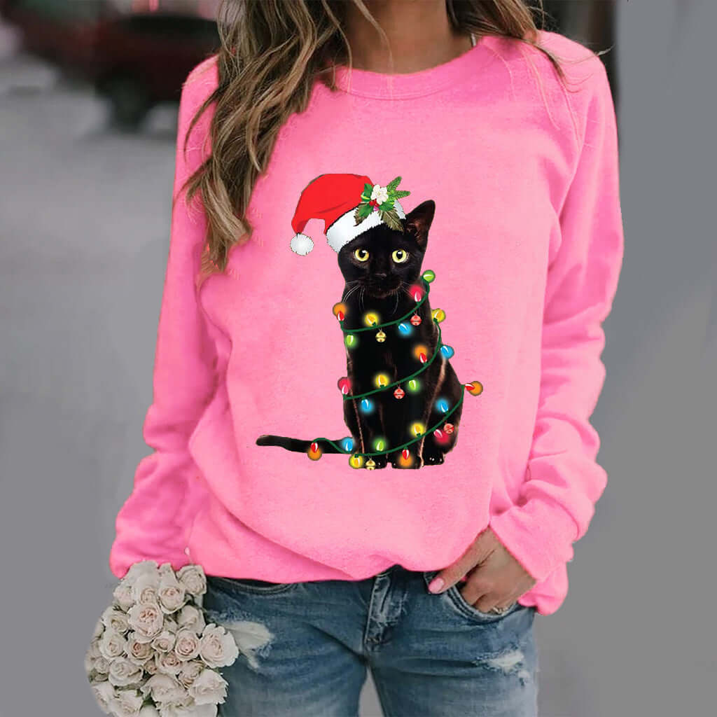 Women's Christmas Print Long Sleeve Sweater – Slim Fit Pullover