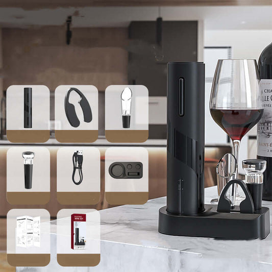 Electronic Bottle Opener Qier Plastic USB Rechargeable Wine Electric Electronic Bottle Opener with accessories on countertop