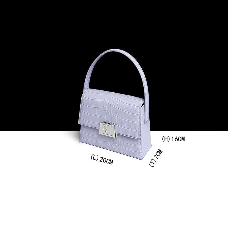 Crocodile-Pattern Leather Handbag – Versatile Carry displayed with dimensions 20CM x 16CM x 7CM.