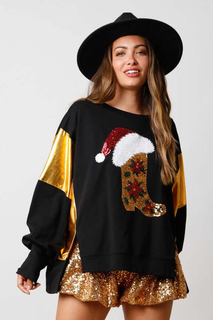 Women’s Christmas Sequin Hoodie Pullover Long Sleeve