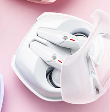 Bluetooth Headset Power Digital Display Ultra Long Endurance Sports TWS in charging case with white finish.