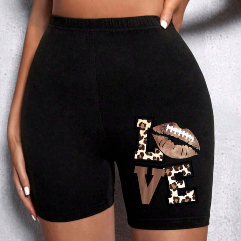 Summer Woman Tight Shorts Leopard Heart And Love Letter Grap design featuring love graphics and leopard print.
