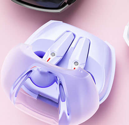 Bluetooth Headset Power Digital Display Ultra Long Endurance Sports TWS in purple charging case.