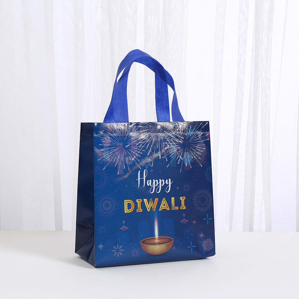 Waterproof Takeaway Shopping Bags Indian Festival Hand - Happy Diwali design with colorful fireworks and festive elements.