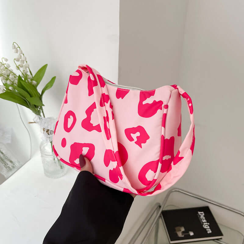 Korean Street Trend Hand-carried Women's Bags in pink with leopard print, perfect for daily use.