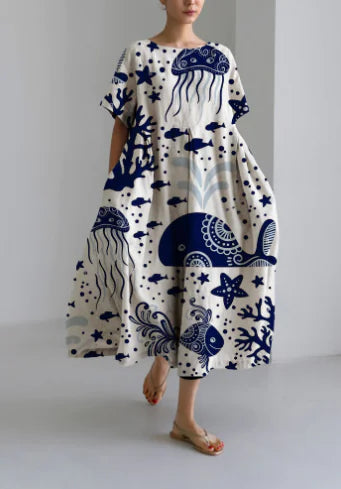 3D Printed Short Sleeve Dress for Women