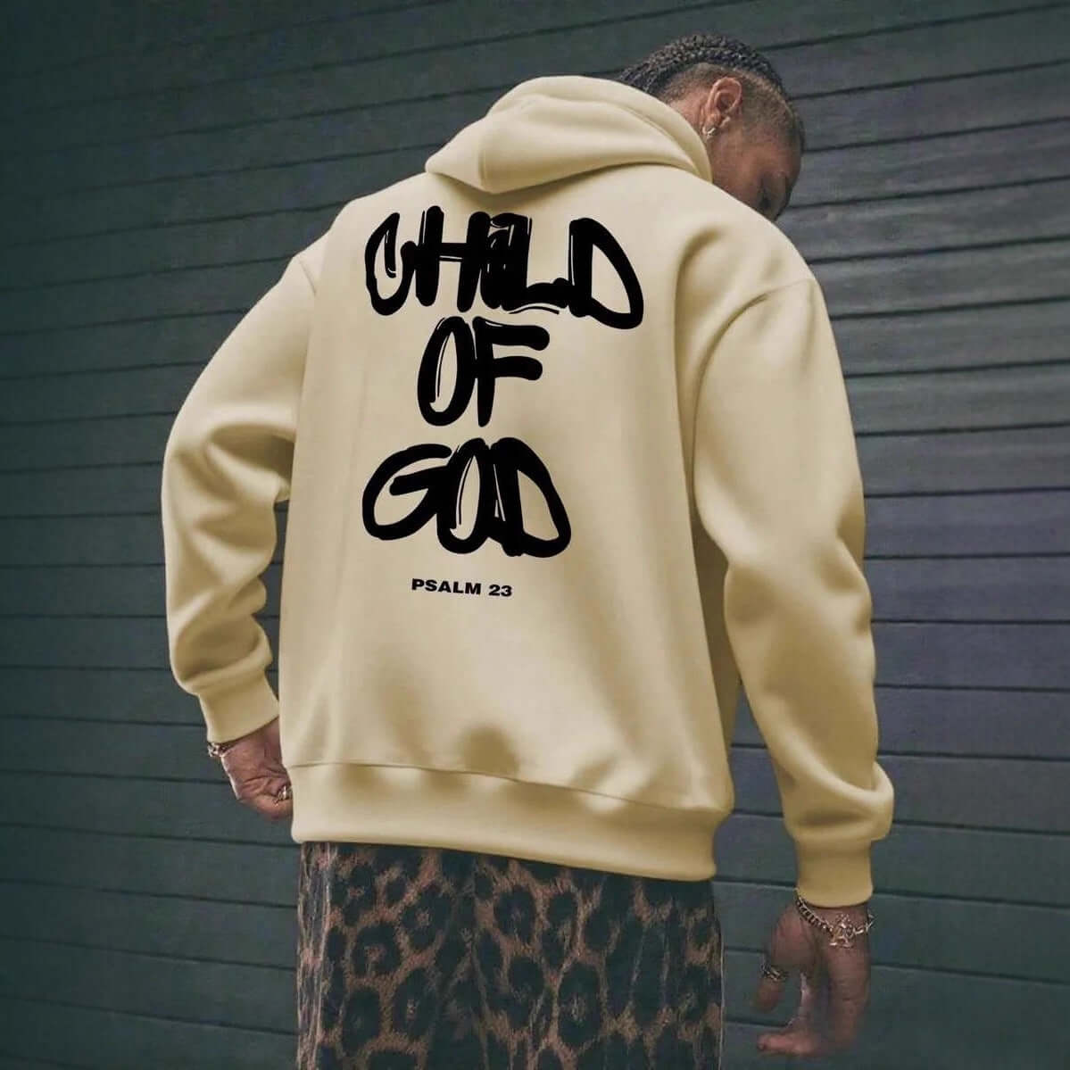 Men's Letter Print Fleece-Lined Hoodie – Casual Pullover Sweatshirt with 'Child of God' design