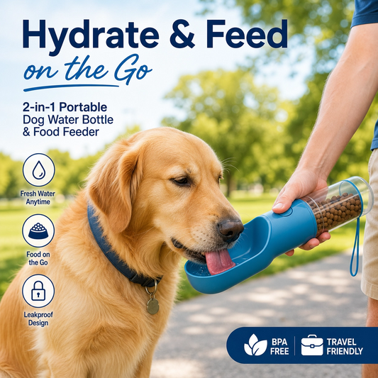 Portable Dog Water Bottle Feeder – Leakproof 2-in-1