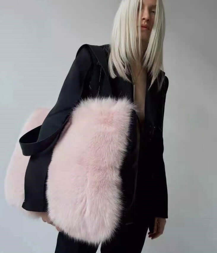 Women's Bags, Handbags, Women's Shoulder Bags, Fur Bags, Plush Bags in pink with imitation fur charm.
