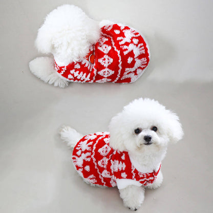 Christmas Pet Plush Hoodie With Leash Ring For Small Dogs