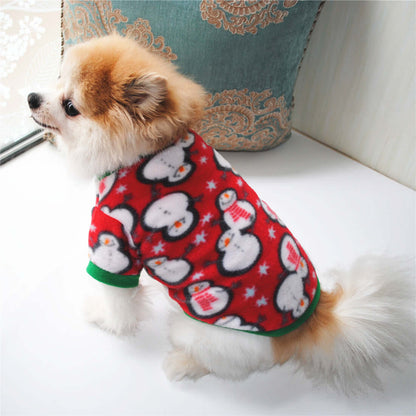 Dog Christmas Clothing Optional Classic Pattern Christmas Hat Ginger Cake Autumn And Winter Pullover Fluffy Jacket Warm Hoodie with playful snowman design.