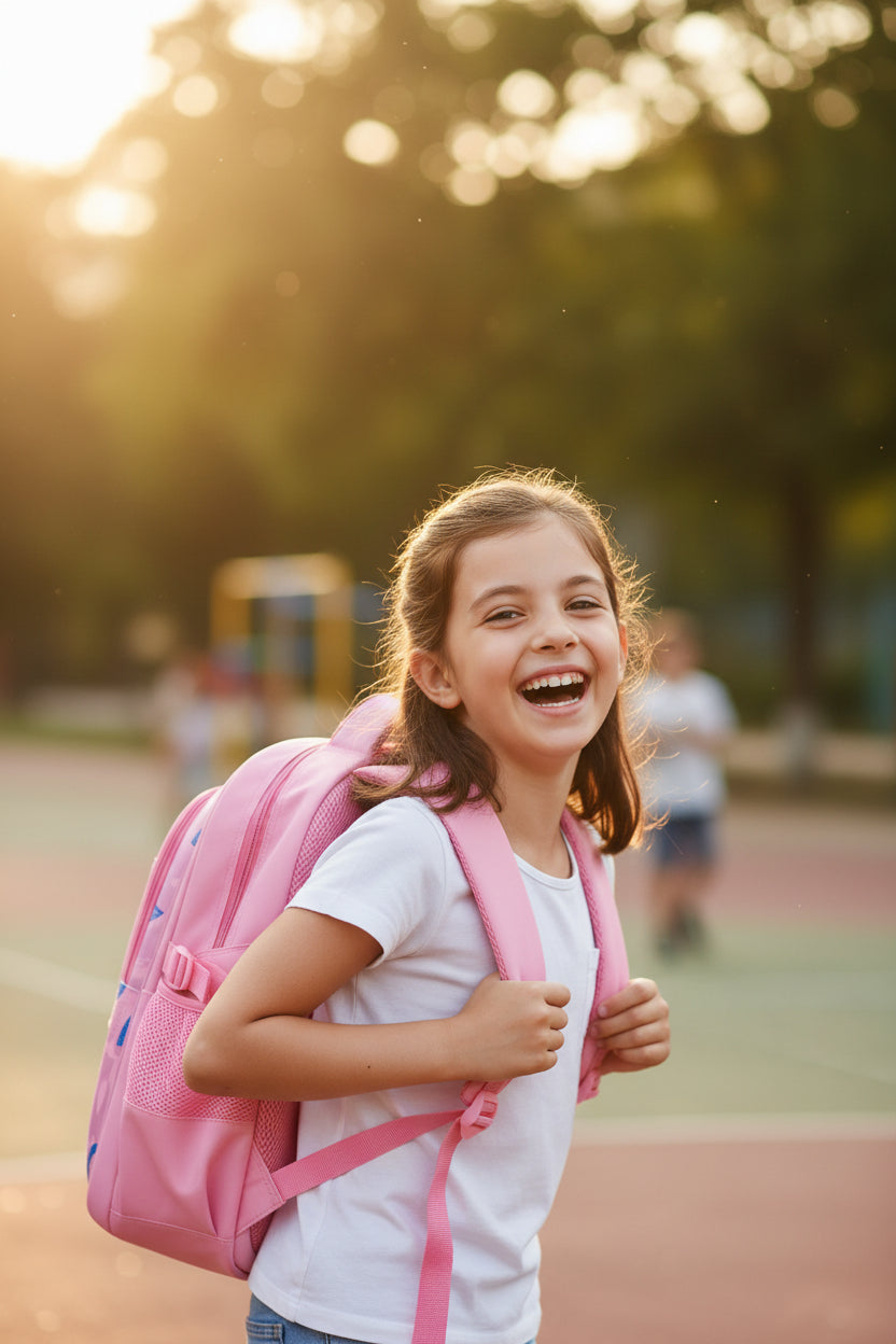 Kids & Teen School Backpack – Large Capacity Oxford Cloth Bag in pink color, designed for grades 4-9 with breathable straps.