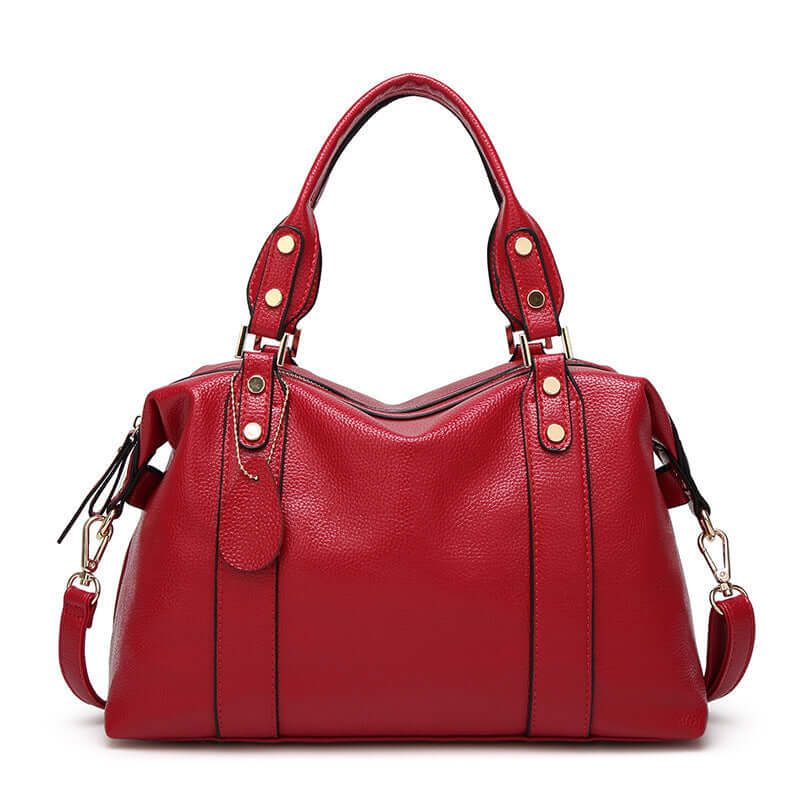 Fashion Women Bags Ladies Hand Bags Shoulder Bag Handbag in wine red PU leather with lychee pattern, stylish and casual.