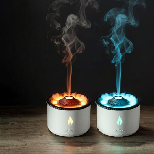 New Creative Ultrasonic Essential Oil Humidifier Volcano Aromatherapy Machine Spray Jellyfish Air Flame Humidifier Diffuser with two spray modes.
