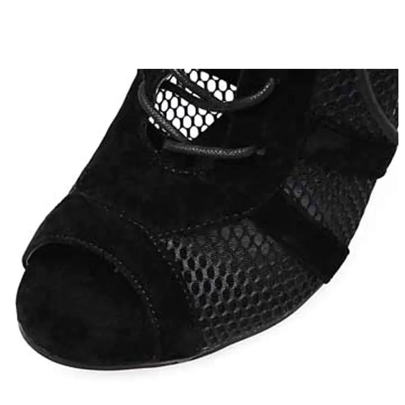 Black Net Cross-Strap Sexy High Heels and Peep-Toe Sandals