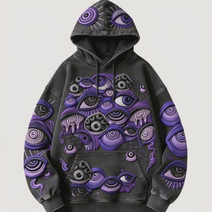 Women's Quirky Personality Pullover Hoodie – Casual Fleece Sweatshirt featuring colorful eye graphics.