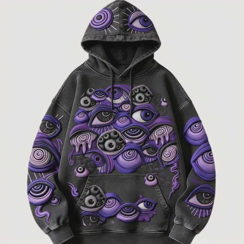 Women's Quirky Personality Pullover Hoodie – Casual Fleece Sweatshirt featuring colorful eye graphics.