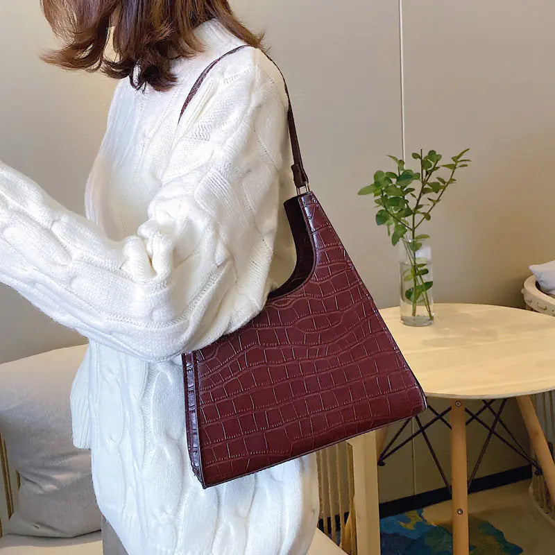 Vintage Women's Handbag with Crocodile Texture