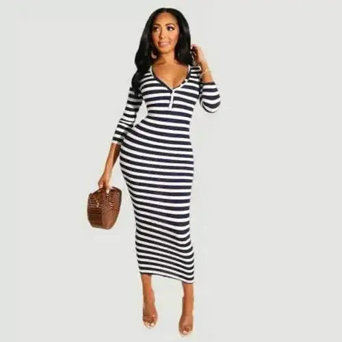Robe Bodycon Rayée Glamaker - Midi Sexy Automne Hiver